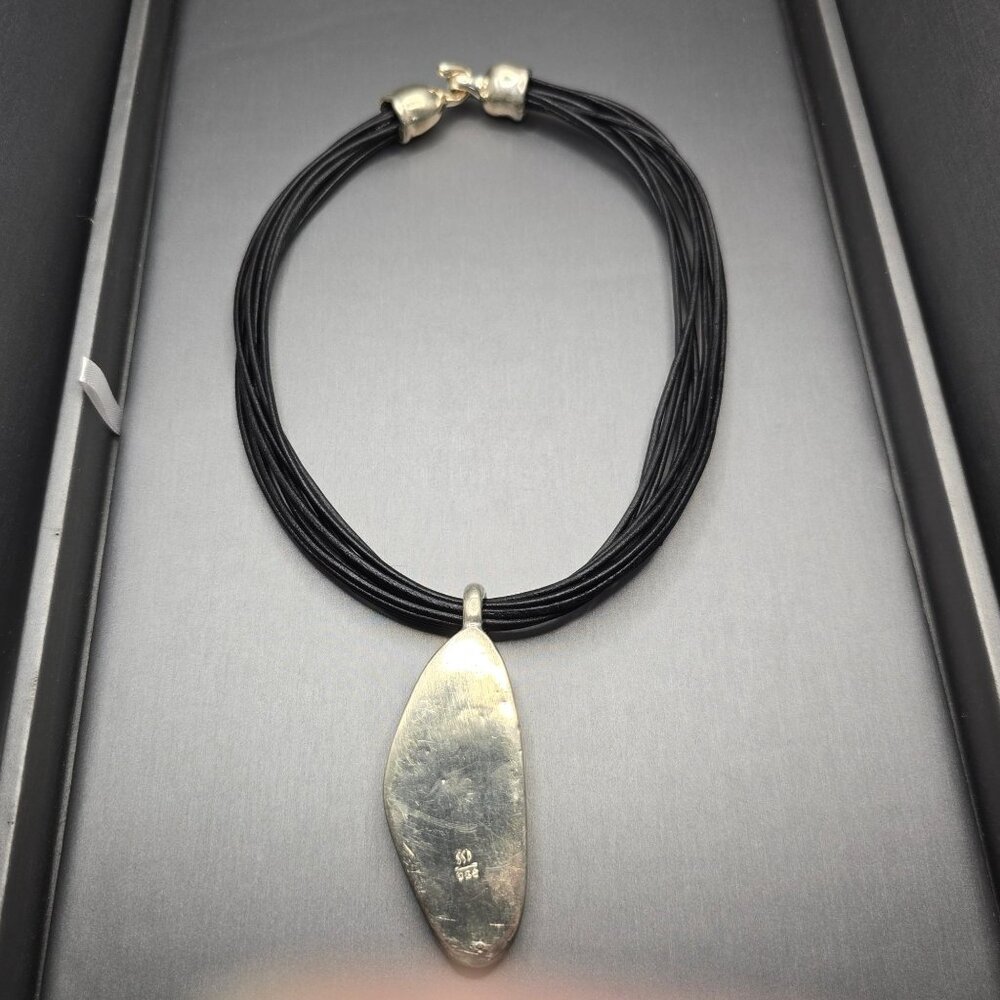 Simon Sebbag Sterling Silver Electroform Pendant Black Leather Choker Necklace - Picture 7 of 11